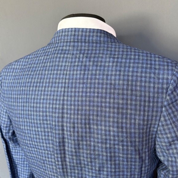 Tallia Linen Gingham Blazer | Size 36-38R | Blue Check Gold‎ Button Sport Coat - Picture 4 of 9